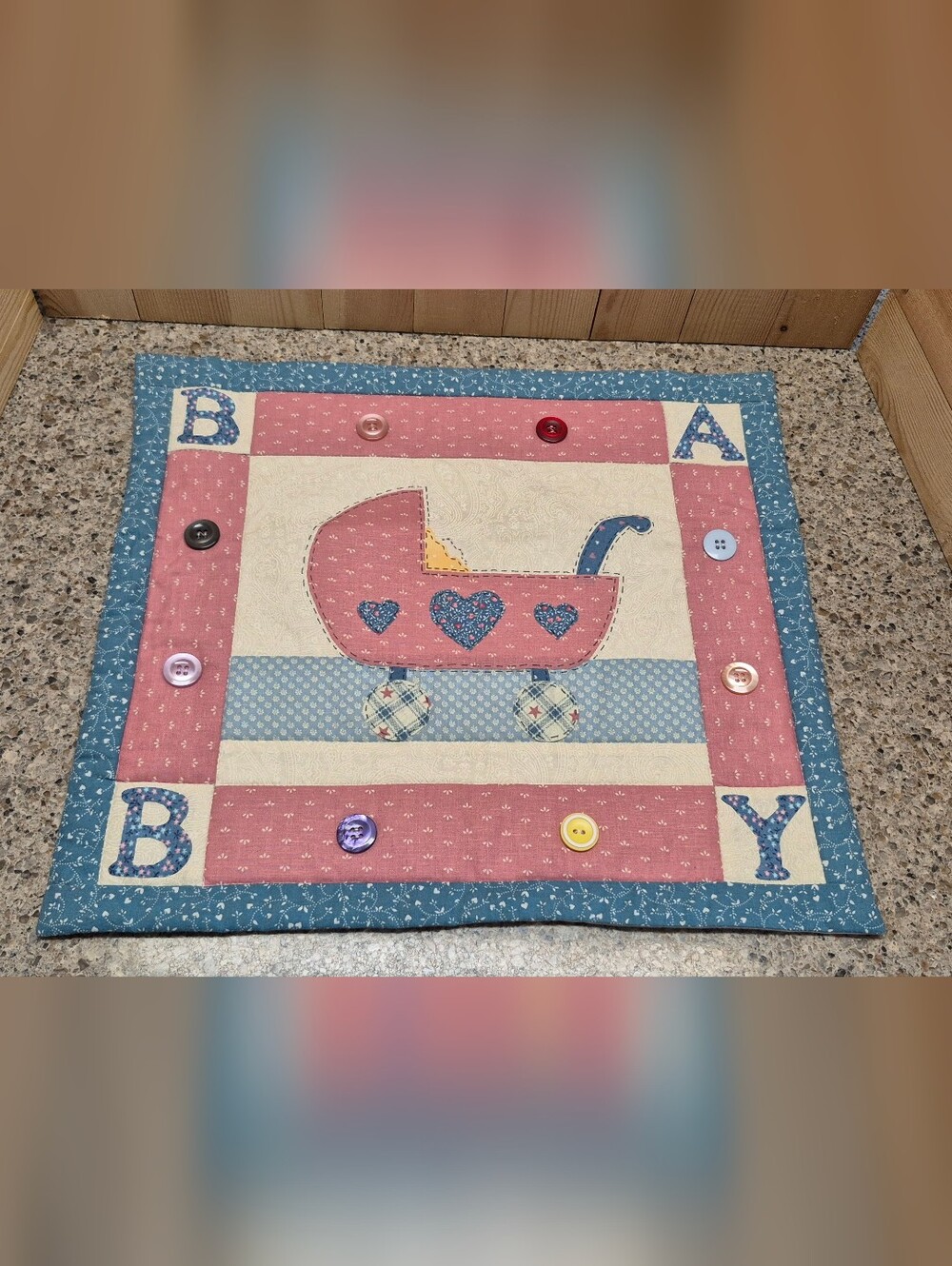 Vintage Style Handmade Nursery Baby Quilt Wall Hanging Carriage Stroller 15x13.5
